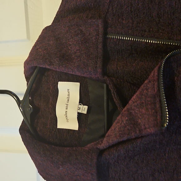 Cupcakes and Cashmere Women’s Burgundy Black Moto Jacket Zip M Asymmetrical - Picture 3 of 7